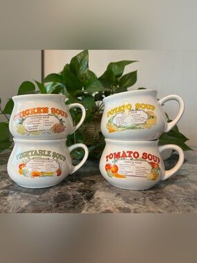 Vintage Soup Bowls Set - Chicken, Potato, Vegetable, Tomato